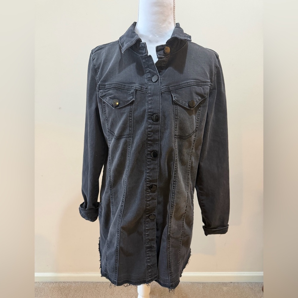 LOGO Women's Black Denim Long Shirt/Jacket with Pockets Size 6